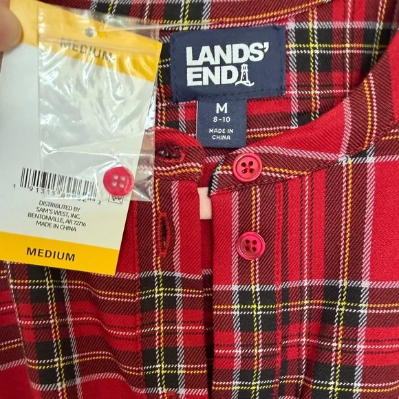 Lands’ End Red Plaid Button-Front Maxi Dress with Tie Waist & Pockets - Picture 4 of 4